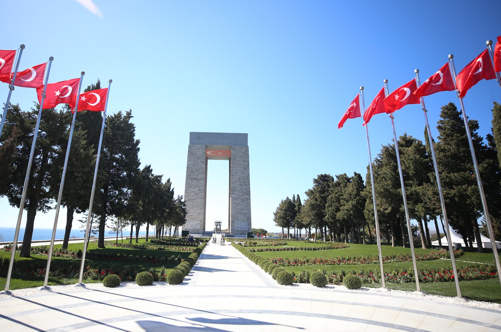 The Martry&#039;s Memorial decorated with Turkish flags, Çanakkale, northwestern Türkiye, March 14, 2023. (AA Photo)