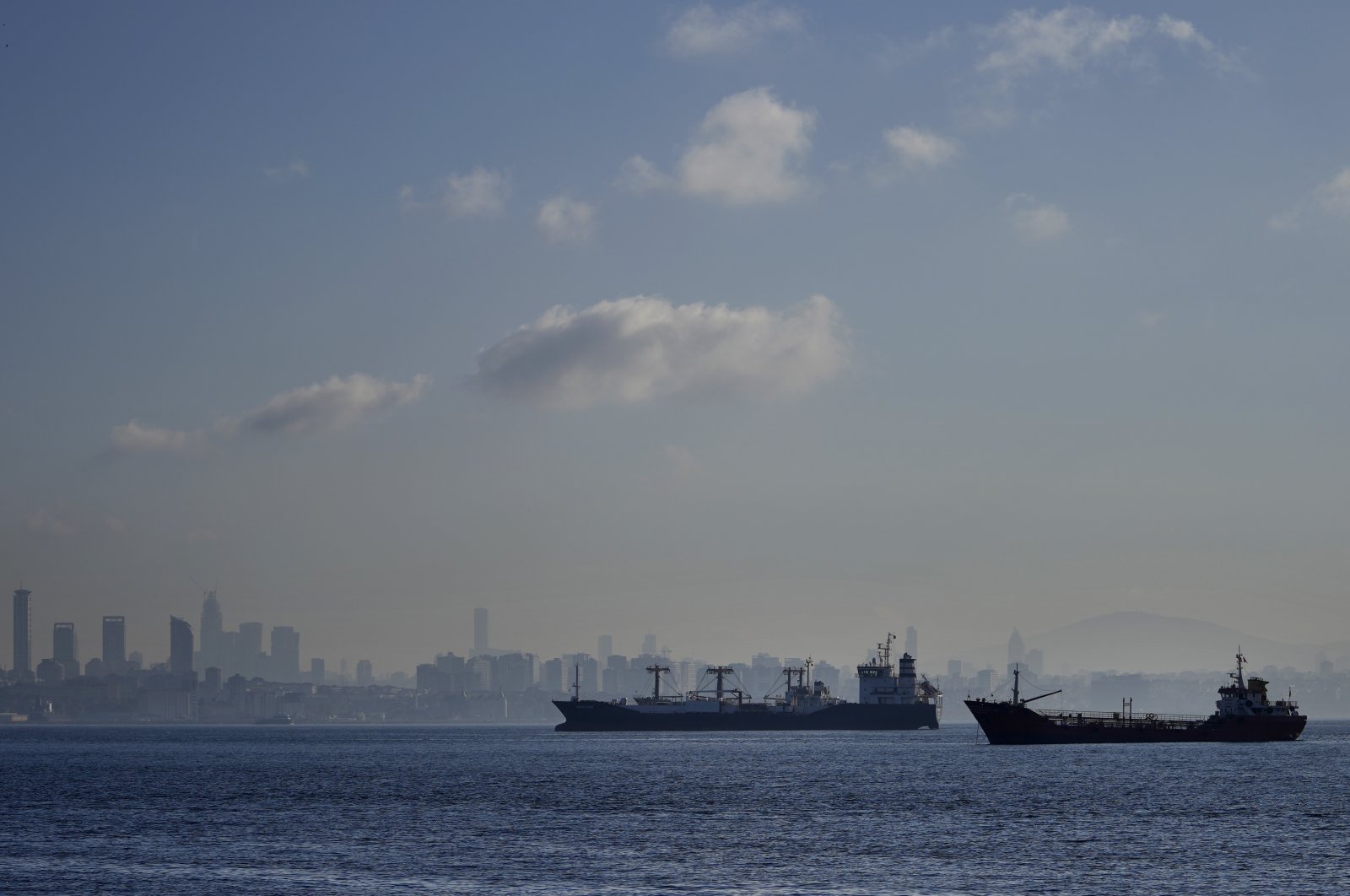 Cargo ships anchored in the Marmara Sea await to cross the Bosporus in Istanbul, Türkiye, Nov. 1, 2022. (AP Photo)