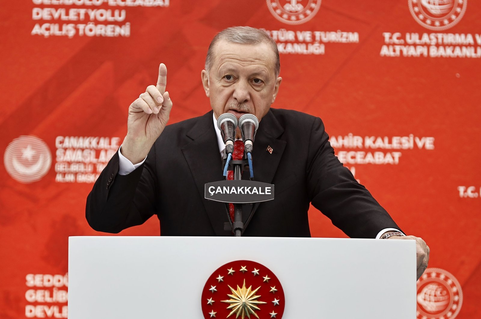 President Recep Tayyip Erdoğan speaks during an event in Çanakkale, Türkiye, March 18, 2023. (AA Photo)