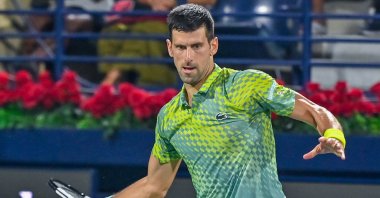 Serbia's Novak Djokovic in action against Russia's Daniil Medvedev during the quarterfinal match of the "Dubai Duty Free" Tennis Championships, Dubai, UAE,  March 3, 2023. (AA Photo)