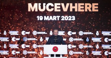 President Recep Tayyip Erdoğan speaks at the inauguration of boron carbide facility in Bandırma, Balıkesir, Türkiye, March 19, 2023. (AA Photo)