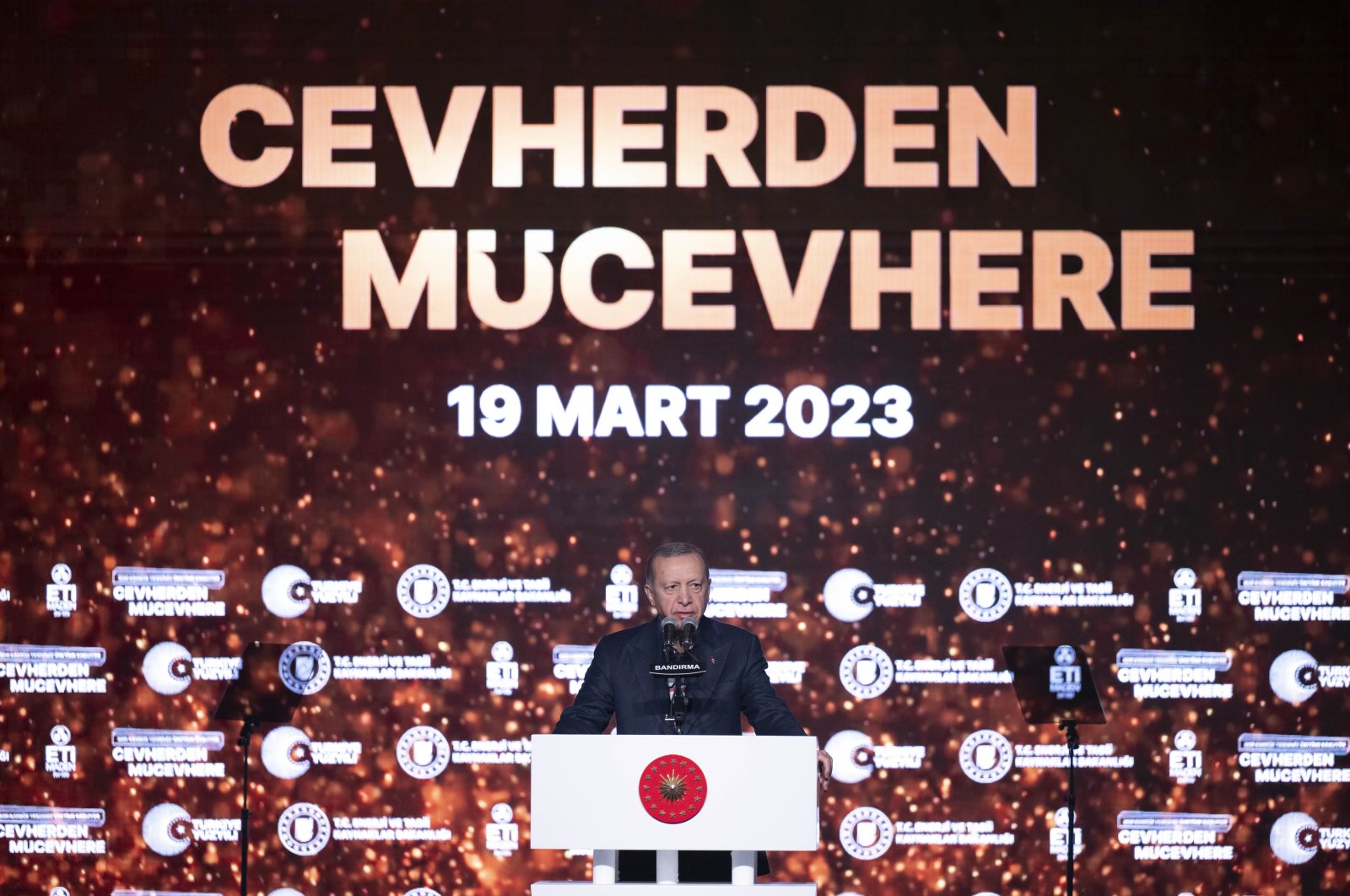 President Recep Tayyip Erdoğan speaks at the inauguration of boron carbide facility in Bandırma, Balıkesir, Türkiye, March 19, 2023. (AA Photo)