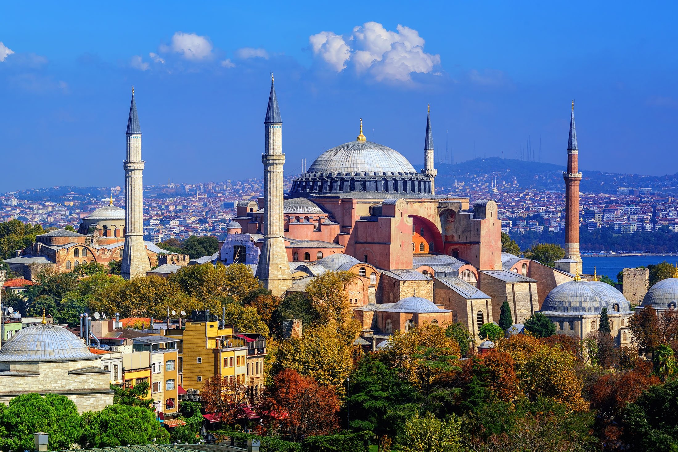 An aerial view of the Hagia Sophia Grand Mosque, in Istanbul, Türkiye. (Shutterstock Photo)