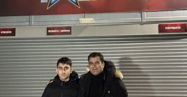 15-year-old Samet Yüce (L) posing on the set of TV4 in Sweden, March 19, 2023. (AA Photo)