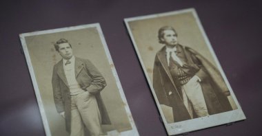 Photos of Leon Monet (L) and his brother Claude Monet on display, part of an exhibition at the Musée du Luxembourg, Paris, France, March 13, 2023. (AP Photo)