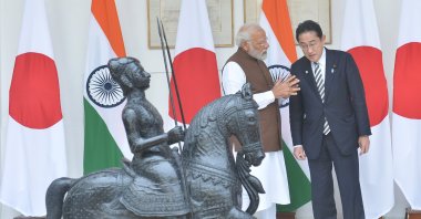 Japanese Prime Minister Fumio Kishida (R) listens to Indian Prime Minister Narendra Modi, New Delhi, India, March 20, 2023. (AA Photo)