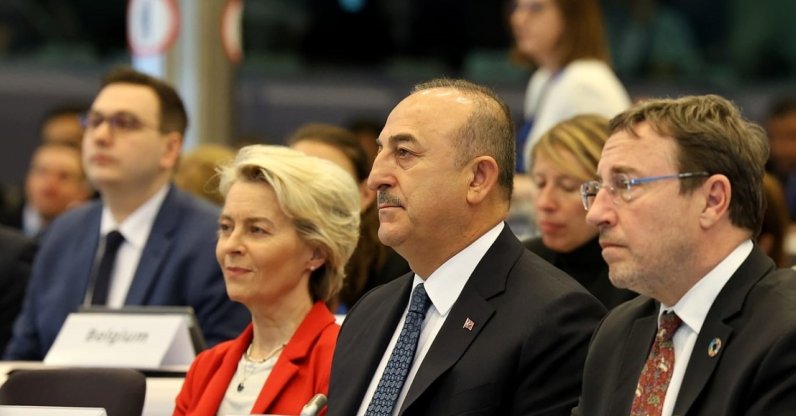 Foreign Minister Mevlüt Çavuşoğlu attends the international donors conference organized by the European Commission in Brussels, Belgium, March 20, 2023. (IHA Photo)