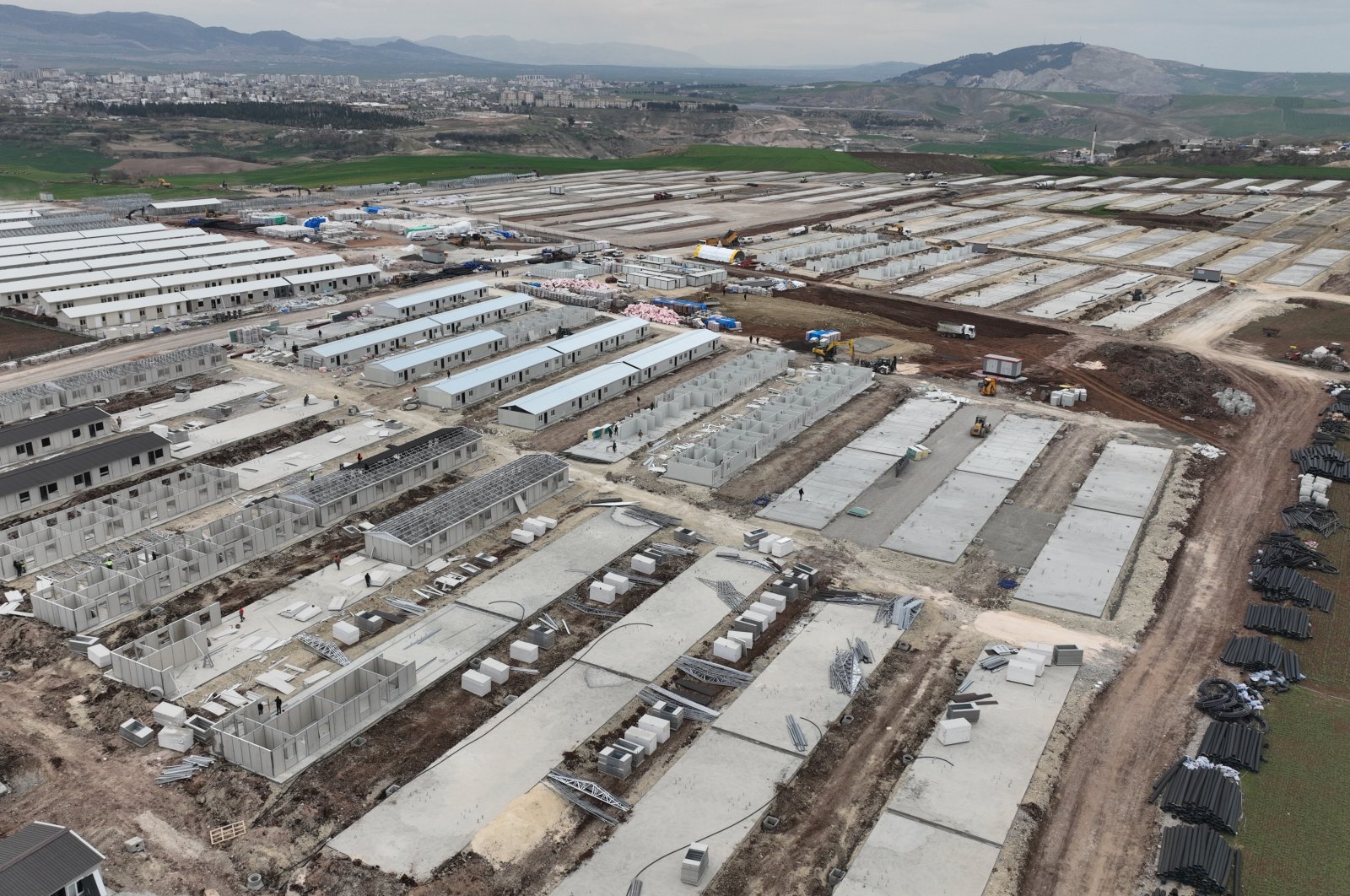 The construction of some 2,588 prefabricated houses to meet the accommodation needs of earthquake survivors in Adıyaman is underway, Adıyaman, southeastern Türkiye, March 20, 2023. (AA Photo)