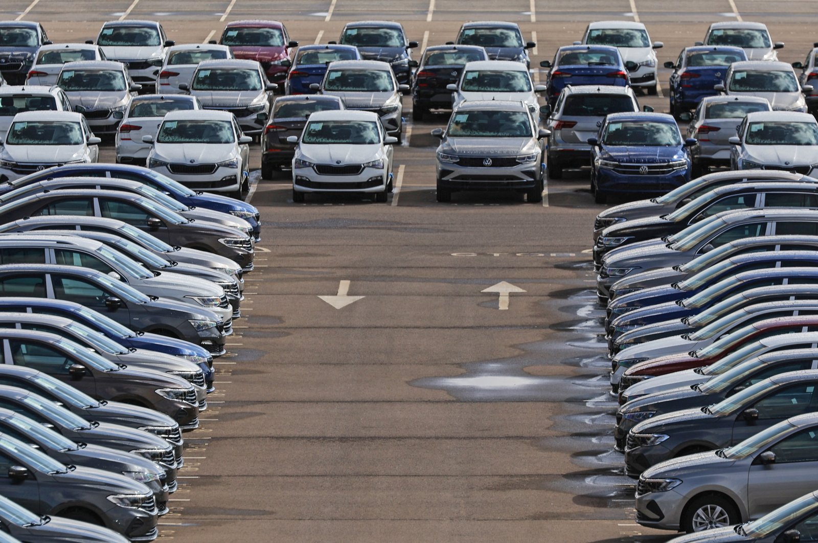 New cars are seen parked at the plant of Volkswagen Group Rus in Kaluga, Russia, March 30, 2022. (Reuters Photo)