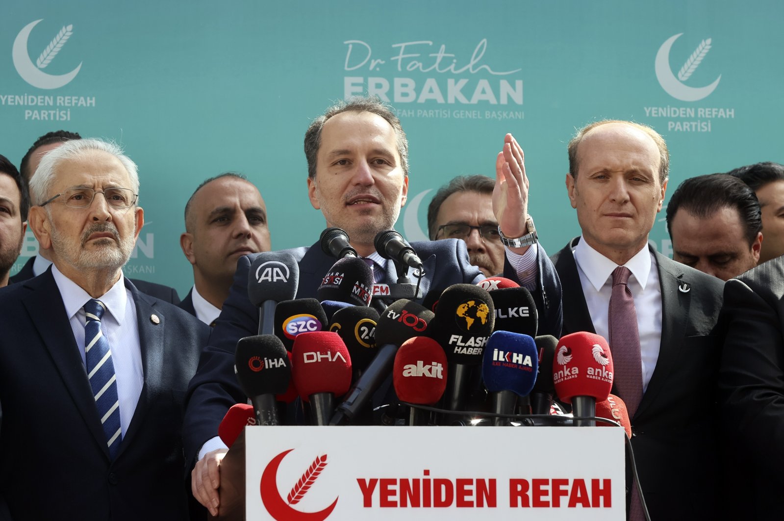 Fatih Erbakan speaks at a news conference, in the capital Ankara, Türkiye, March 20, 2023. (AA Photo)