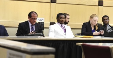 Suspects in the XXXTentacion murder trial with their attorneys during day six of jury deliberation at the Broward County Courthouse in Florida, U.S., March 15, 2023. (AP Photo)