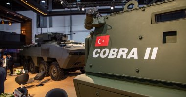 Cobra II armored vehicles are seen at the Otokar booth at IDEX held in Abu Dhabi, United Arab Emirates, Feb. 21, 2023. (AA File Photo)