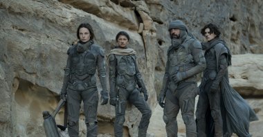 Rebecca Furguson (L), Zendaya (C-L), Javier Bardem (C-R) and Timothee Chalamet, in a scene from the film &quot;Dune.&quot; (dpa Photo)