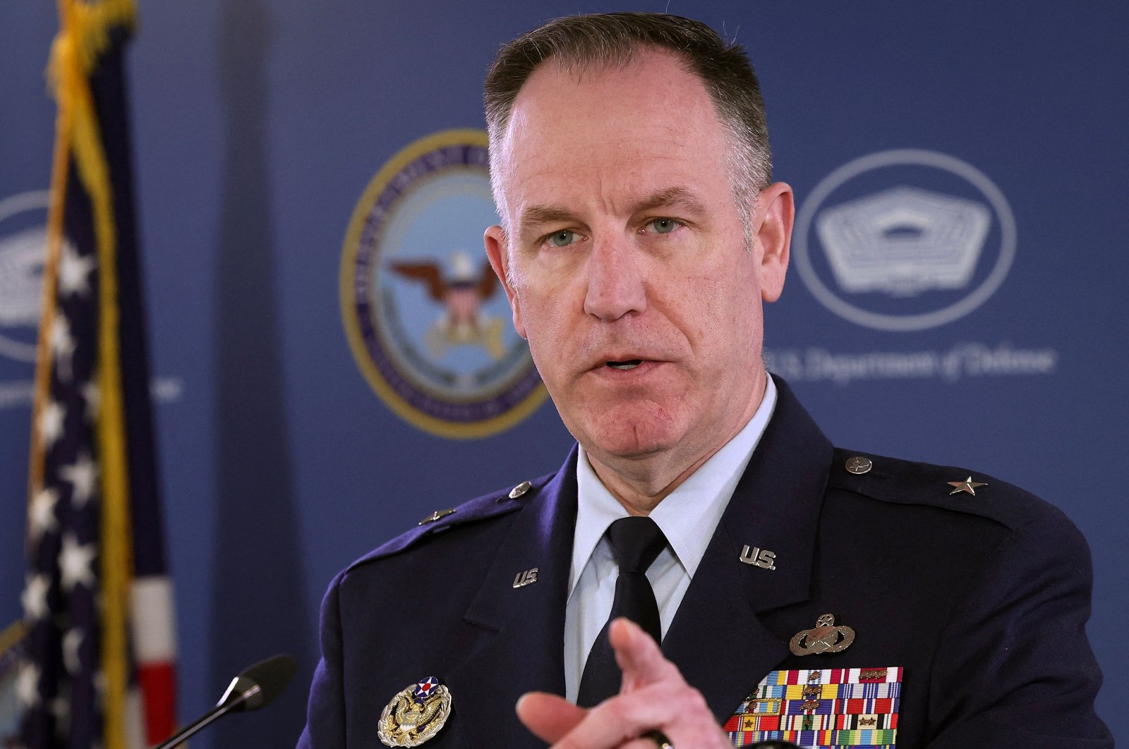 Pentagon spokesperson Air Force Brig. Gen. Patrick Ryder answers questions during a briefing at the Pentagon in Arlington, Virginia, U.S., March 16, 2023. (AFP Photo)