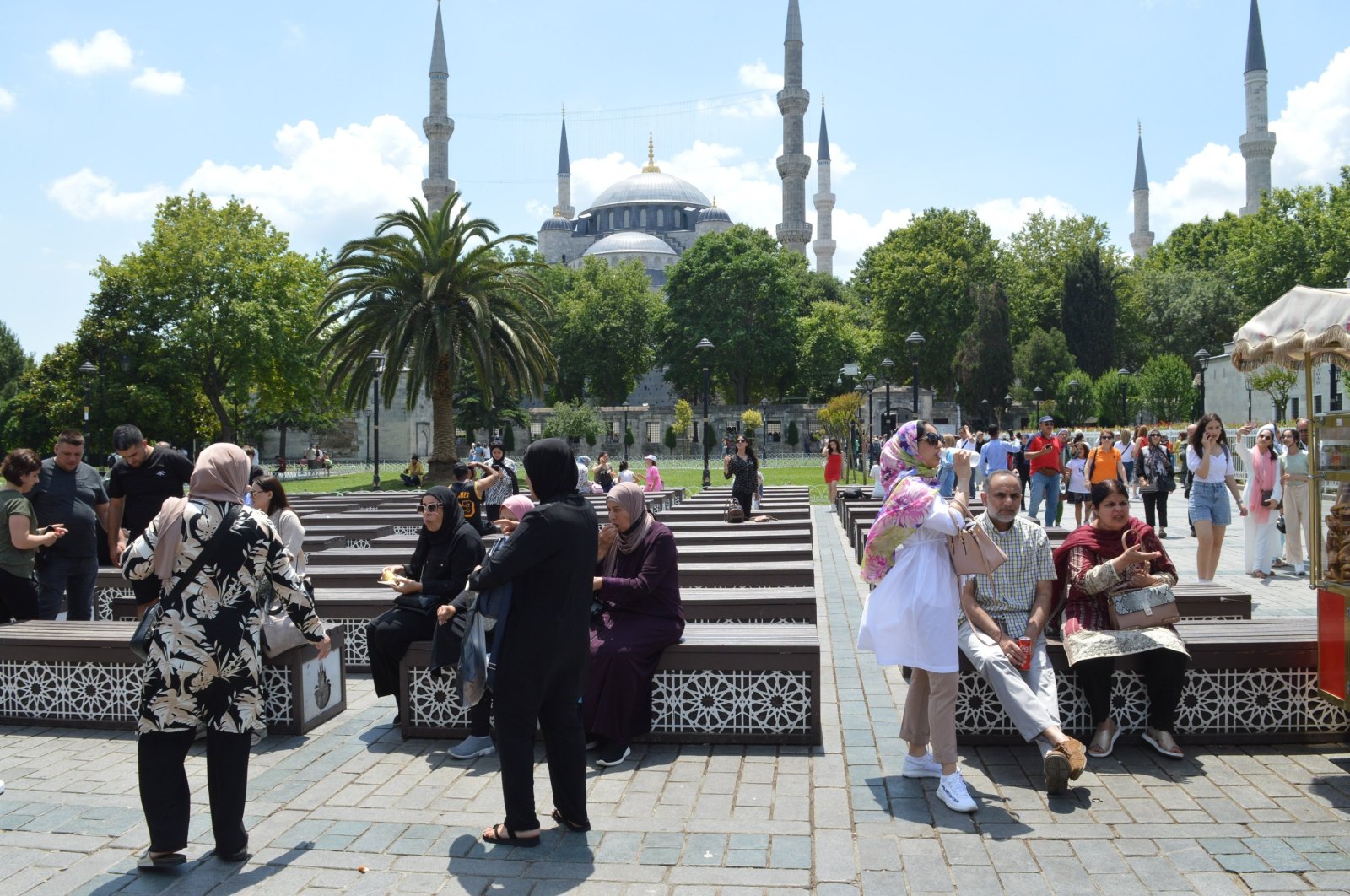 Tourists enjoy a sunny day in the historic Sultanahmet neighborhood in Istanbul, Türkiye, June 27, 2022. (Reuters Photo)