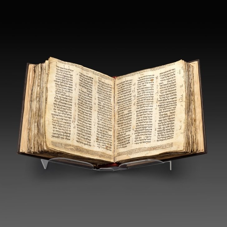 The ancient Bible is displayed before going up for sale. (Photo courtesy of Sotheby&#039;s)
