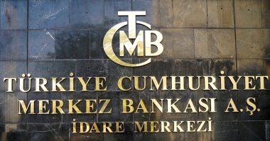 A logo of Türkiye's central bank at the entrance of the bank's headquarters in the capital Ankara, Türkiye, April 19, 2020. (Reuters Photo)