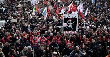Protestors walk during a demonstration in Nantes, western France, March 23, 2023. (AFP Photo)