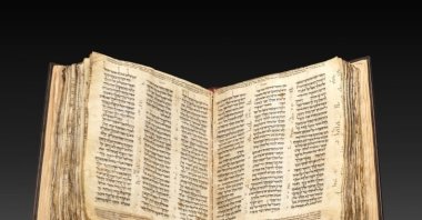 The ancient Bible is displayed before going up for sale. (Photo courtesy of Sotheby's)