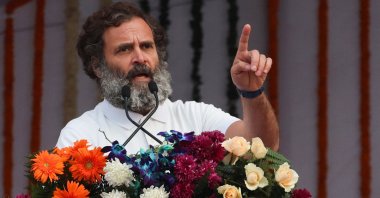 Rahul Gandhi, a leader of India&#039;s main opposition Congress party, addresses the crowd at a rally in Panipat, India, Jan. 6, 2023. (Reuters Photo)