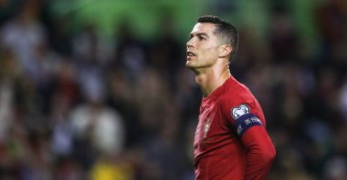 Portugal's forward Cristiano Ronaldo reacts during the UEFA Euro 2024 qualification match between Portugal and Liechtenstein at the Jose Alvalade stadium in Lisbon on March 23, 2023. (AFP Photo)