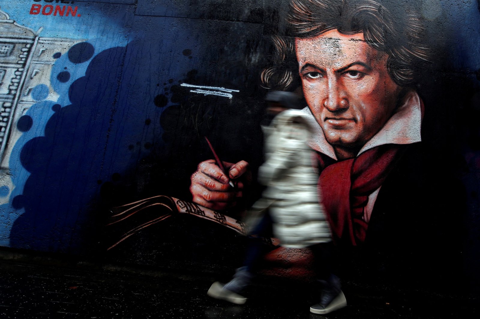 A mural of Ludwig van Beethoven is seen in a pedestrian tunnel ahead of his 250th birth anniversary in Bonn, Germany, Dec. 13, 2019. (Reuters Photo)