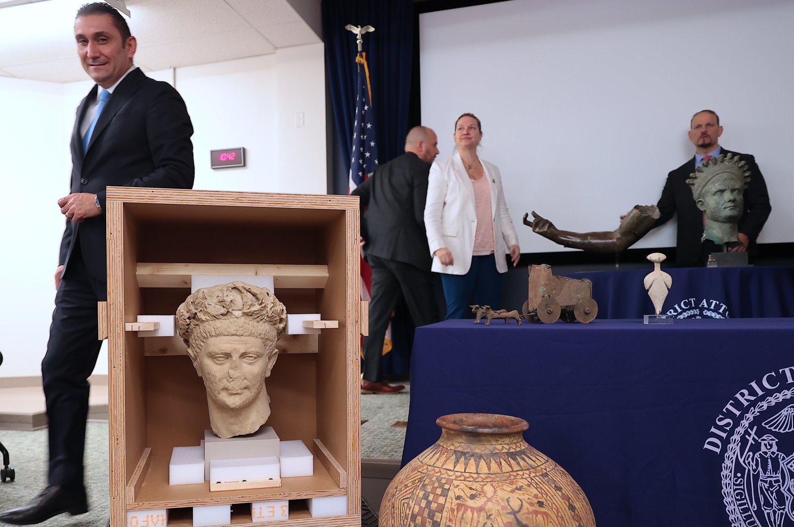 The ceremony of repatriation and the 12 artifacts seized in the U.S., New York, U.S., March 22, 2023. (AA Photo)