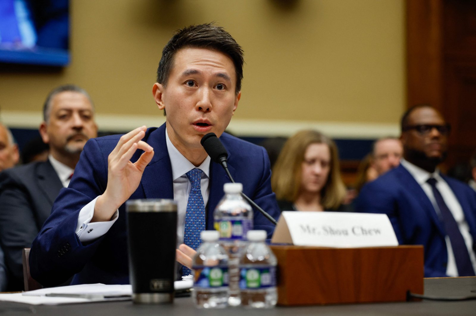 TikTok CEO Shou Zi Chew testifies during a hearing of the House Energy and Commerce Committee, on the platform&#039;s consumer privacy and data security practices and impact on children, on Capitol Hill in Washington, U.S., March 23, 2023. (AFP Photo) 