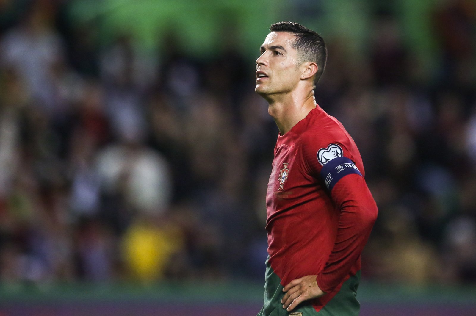 Portugal&#039;s forward Cristiano Ronaldo reacts during the UEFA Euro 2024 qualification match between Portugal and Liechtenstein at the Jose Alvalade stadium in Lisbon on March 23, 2023. (AFP Photo)