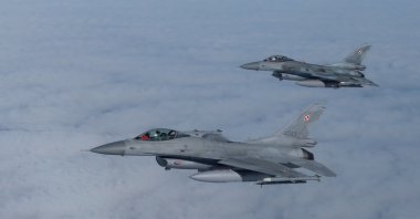 F-16 aircraft fly during a NATO media event at an airbase in Malbork, Poland, March 21, 2023. (Reuters Photo)