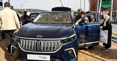 An SUV model of Türkiye's first domestic car brand Togg on display at a shopping mall in Istanbul, Türkiye, March 14, 2023. (DHA Photo)