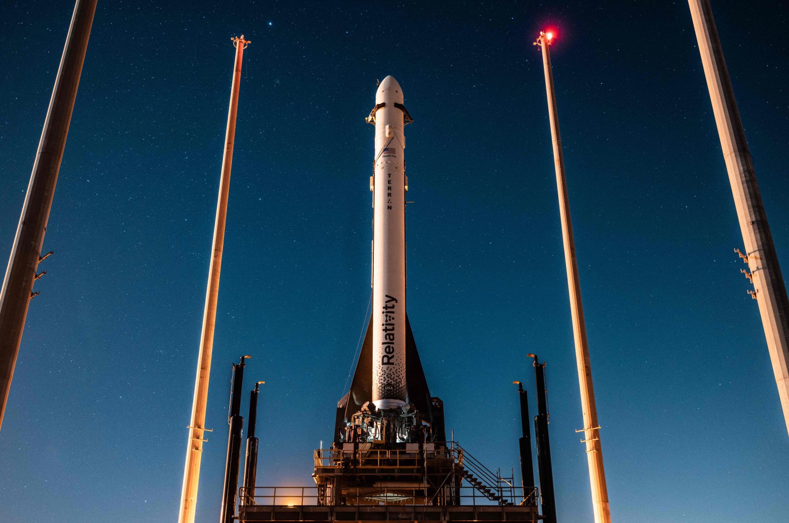 The Terran 1 rocket on the launch pad at Launch Complex 16 in Cape Canaveral, Florida, U.S., March 10, 2023. (AFP Photo)