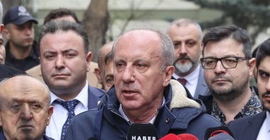 Homeland Party Chairman Muharrem Ince speaks to reporters in front of YSK headquarters in Ankara, March 25, 2023. (AA Photo)