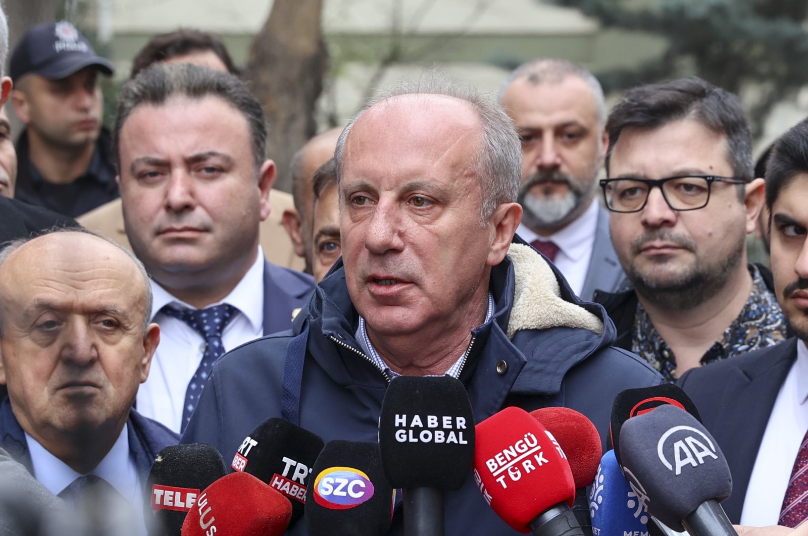 Homeland Party Chairman Muharrem Ince speaks to reporters in front of YSK headquarters in Ankara, March 25, 2023. (AA Photo)