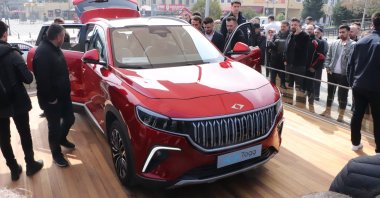 An SUV model of Türkiye's first domestic car brand Togg on display in Samsun, northern Türkiye, March 25, 2023. (IHA Photo)