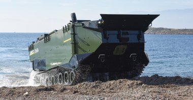 FNN's amphibious assault vehicle ZAHA is seen during a test drive in an undisclosed location, Türkiye, Dec. 3, 2019. (DHA Photo)