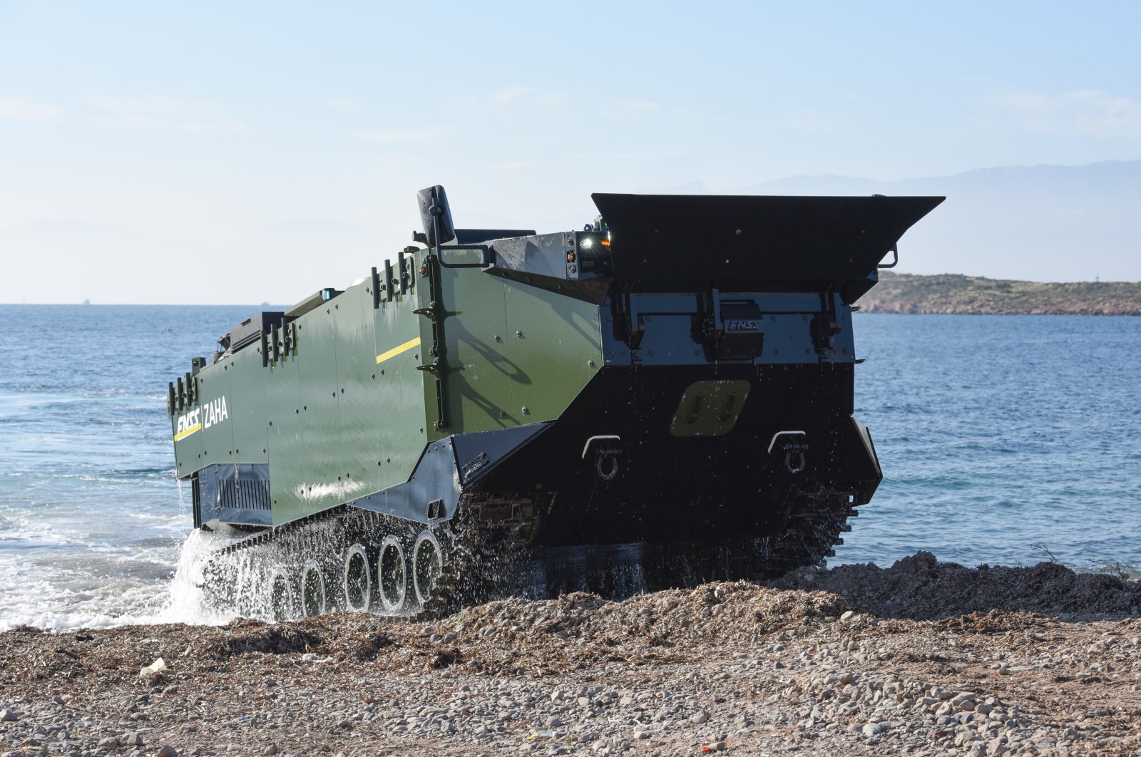 FNN&#039;s amphibious assault vehicle ZAHA is seen during a test drive in an undisclosed location, Türkiye, Dec. 3, 2019. (DHA Photo)