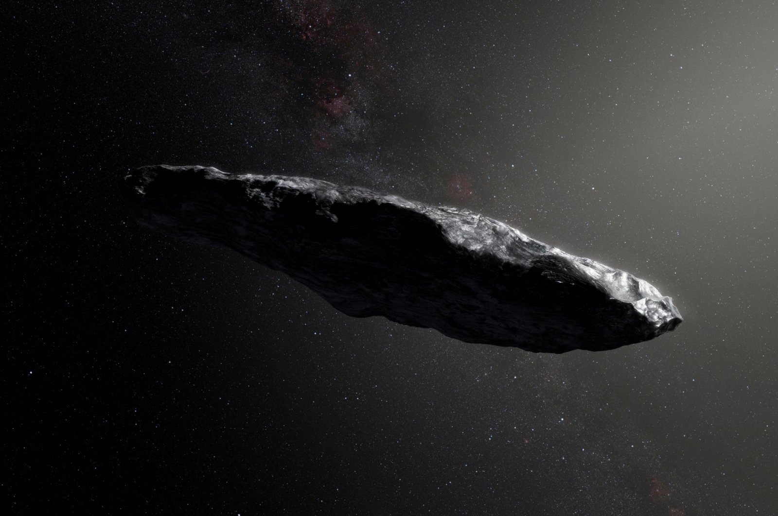 An artist&#039;s impression shows the first interstellar asteroid, &#039;Oumuamua as it passes through the solar system. (Reuters Photo)