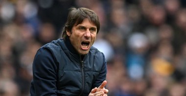 Tottenham Hotspur&#039;s ex-head coach Antonio Conte gestures on the touchline during the English Premier League football match between Tottenham Hotspur and Nottingham Forest at Tottenham Hotspur Stadium, London, UK., March 11, 2023. (AFP Photo)