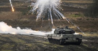  A Leopard 2 tank is seen in action at the Bundeswehr tank battalion 203 at the Field Marshal Rommel Barracks in Augustdorf, Germany, Wednesday, Feb. 1, 2023. (AP File Photo)