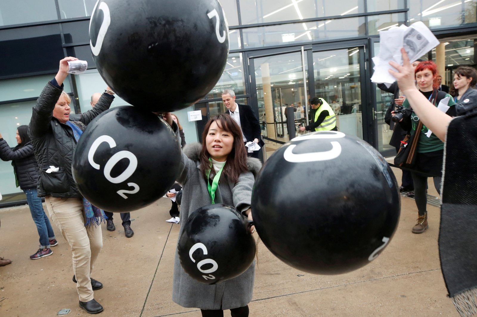 Activists protest carbon dioxide emissions trading in front of the World Congress Center Bonn, in Bonn, Germany, Nov. 17, 2017. (Reuters Photo)
