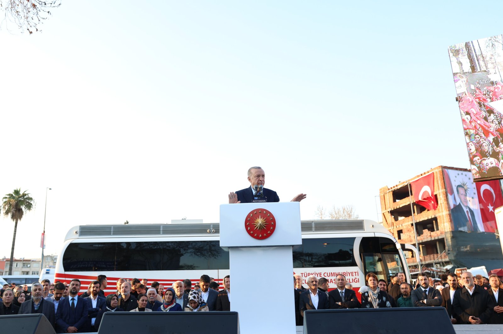 President Recep Tayyip Erdoğan speaks at a groundbreaking ceremony for earthquake survivors in Adıyaman province, March 27, 2023. (AA Photo)