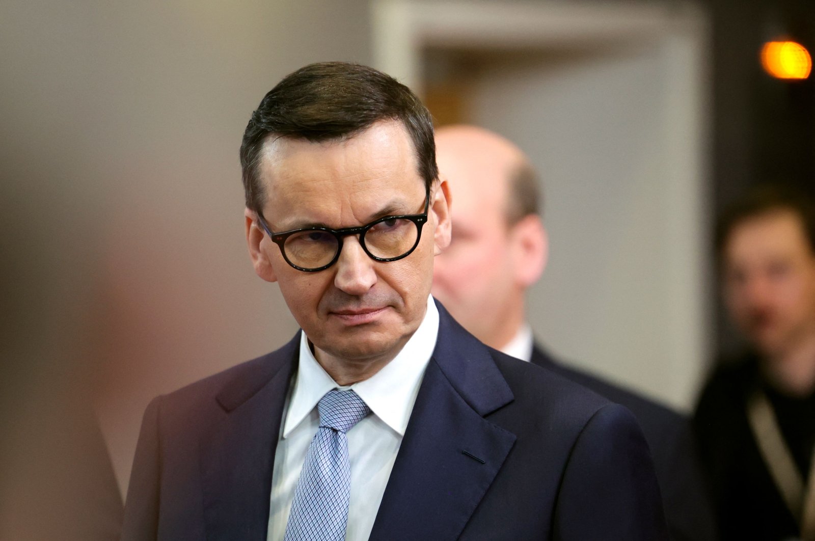 Poland&#039;s Prime Minister Mateusz Morawiecki leaves after an EU Summit, at the EU headquarters in Brussels, on March 24, 2023. (AFP photo)