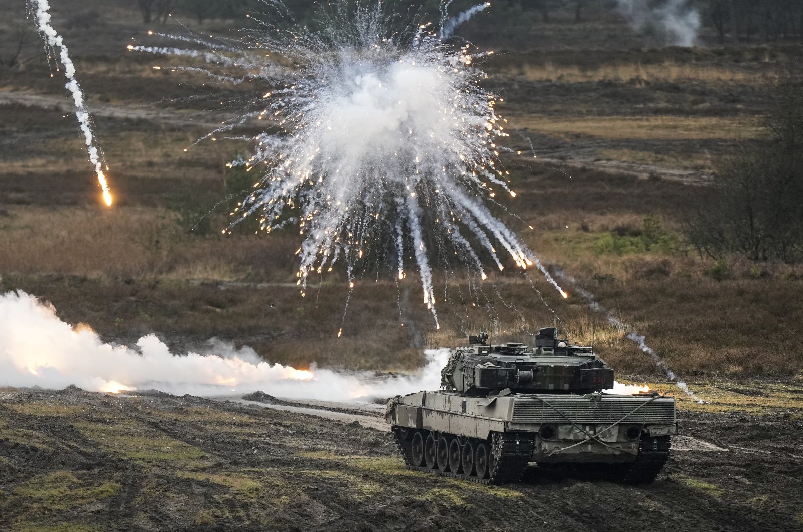 A Leopard 2 tank is seen in action at the Bundeswehr tank battalion 203 at the Field Marshal Rommel Barracks in Augustdorf, Germany, Wednesday, Feb. 1, 2023. (AP File Photo)