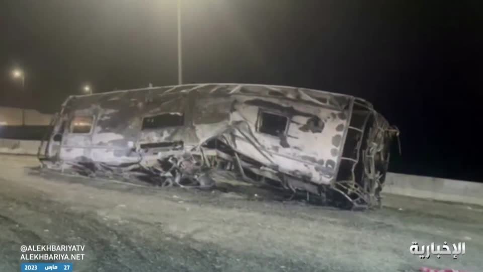 This screengrab shows the scene of the accident, Asir, southern Saudi Arabia, March 27, 2023. (Reuters Photo)
