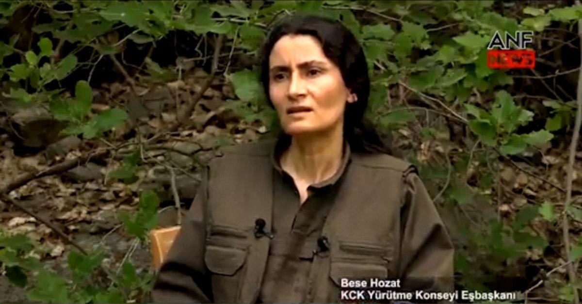 This screengrab shows PKK&#039;s umbrella organization&#039;s co-chair Bese Hozat giving an interview to the PKK-linked ANF News.