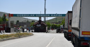 Trucks loaded with goods seen at the Gürbulak Border Gate on the Türkiye-Iran border, Ağrı province, eastern Türkiye, April 6, 2020. (AA Photo)






