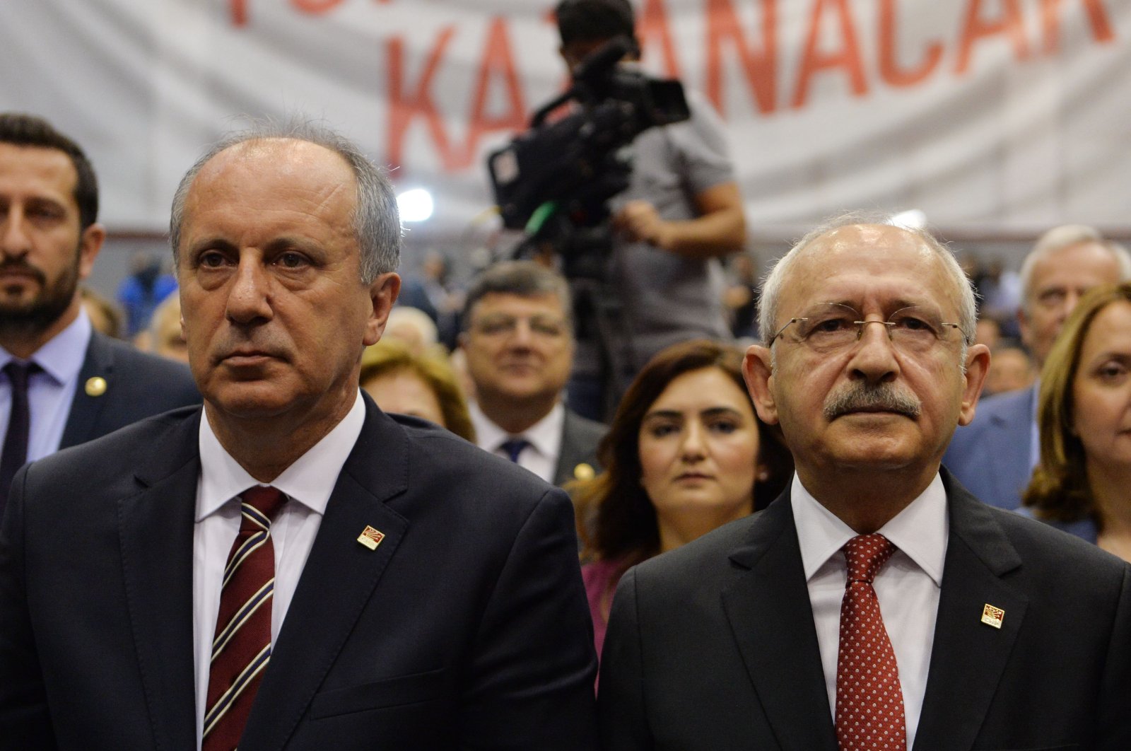 Türkiye’s main opposition Republican People&#039;s Party (CHP) Chair Kemal Kılıçdaroğlu (R) stands next to Muharrem Ince as he announces Ince as the party’s then-candidate for the presidential vote, in the capital Ankara, Türkiye, May 4, 2018. (Sabah Archive Photo)