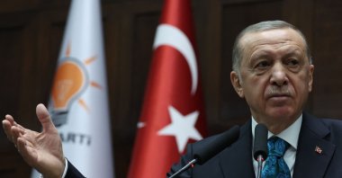 President Recep Tayyip Erdoğan delivers a speech during his ruling Justice and Development Party's (AK Party) group meeting at the Turkish Grand National Assembly in Ankara, Türkiye, March 29, 2023. (AFP Photo)