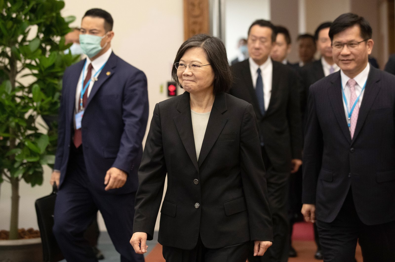 Taiwanese President Tsai Ing-wen (C) during her departure for Central America, Taoyuan, Taiwan, March, 29, 2023. (EPA Photo)